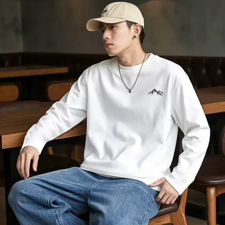 唐狮春秋男款长袖t恤潮牌前胸印花男士后背英文字母纯棉上衣TD图片