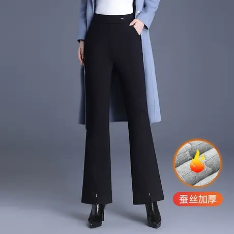 黑色加厚保暖微喇棉裤女2023冬季新款高腰通勤气质长裤显瘦休闲裤商品大图