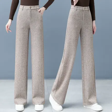 窄版毛呢阔腿裤女秋冬2023新款高腰显瘦宽松加厚直筒裤垂感西装裤图片