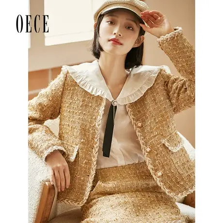 Oece小香风外套冬装新款女装法式复古减龄气质百搭短款外套图片