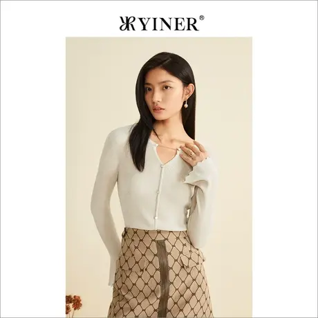 YINER音儿女装秋季条纹法式上衣女金属闪丝薄款针织开衫商品大图