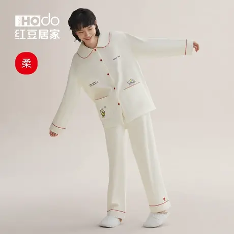 【柔柔棉】红豆纯棉睡衣女士春秋款长袖磨毛娃娃领外穿家居服套装商品大图