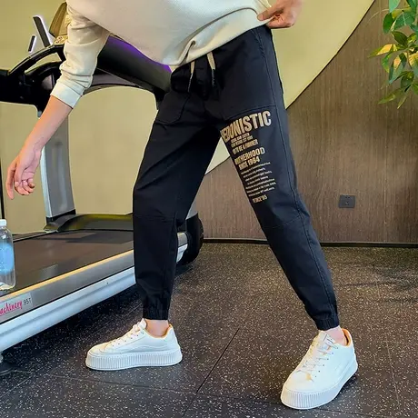 秋季潮流字母印花束脚工装裤男个性百搭宽松九分运动哈伦男裤卫裤图片