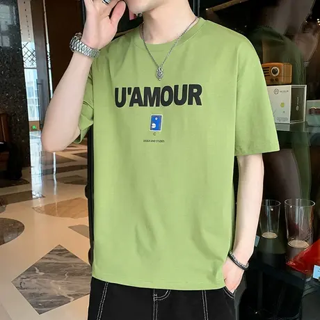 230g重磅夏季短袖T恤男美式潮牌ins宽松大码字母纯棉半袖白色体恤图片