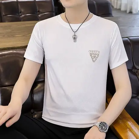 夏季短袖t恤男士冰丝薄款潮牌青年修身潮流半袖百搭冰感体恤上衣商品大图