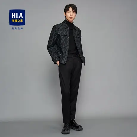 HLA/海澜之家2023干练翻领夹克拉链满印花纹柔软休闲长袖外套男图片