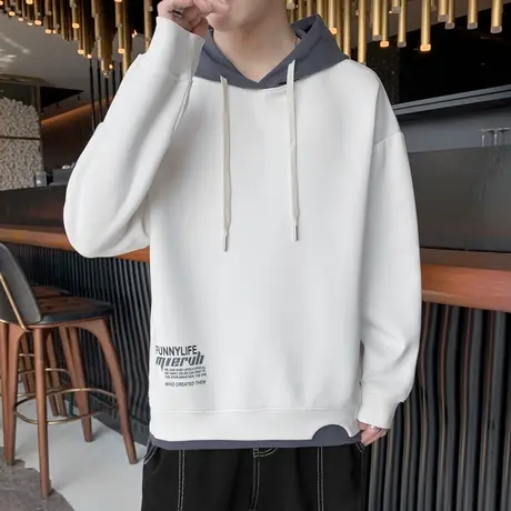 连帽卫衣男春秋季新款宽松套头打底衫上衣服青少年潮牌假两件卫衣商品大图