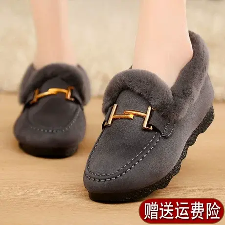 豆豆鞋女冬加绒保暖雪地靴北京老布鞋女鞋老人棉鞋一脚蹬外穿韩版商品大图