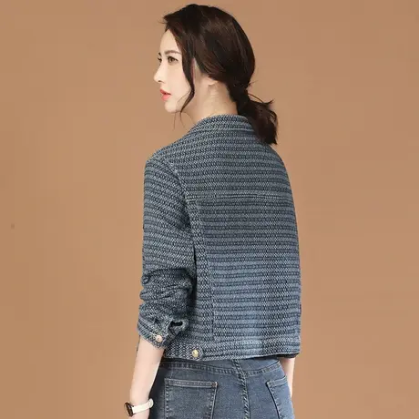 韩潮袭人小香风条纹提花牛仔外套女2023春秋新款短款棒球服夹克图片