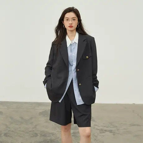 omont蛋挞家 复古撞色条纹西装外套女2023秋季新款宽松高级感西服图片