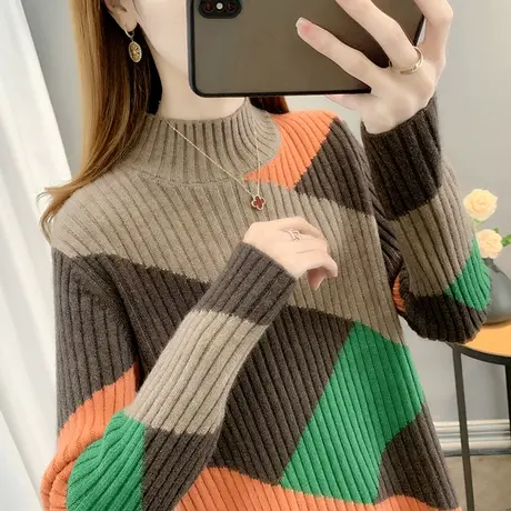 半高领毛衣女秋冬2023新款爆款宽松外穿内搭上衣加厚针织打底衫女商品大图