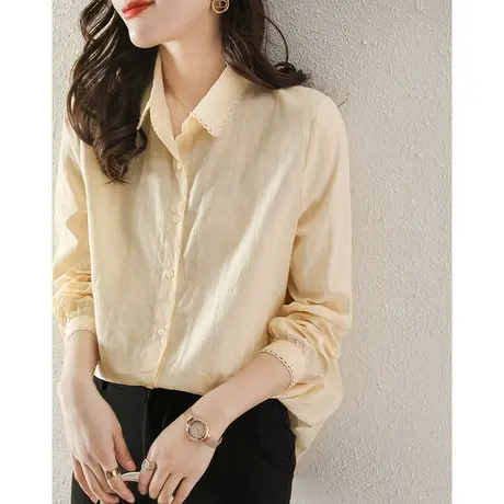 2023秋装新款女士衬衫长袖上衣百搭气质职业设计感通勤白色衬衣商品大图