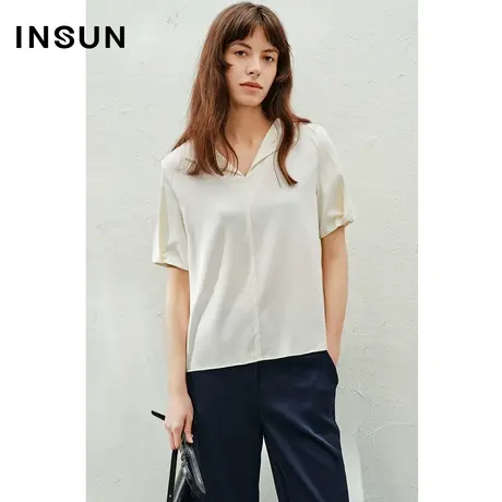INSUN恩裳线上专选夏季翻领真丝灯笼袖衬衫商品大图
