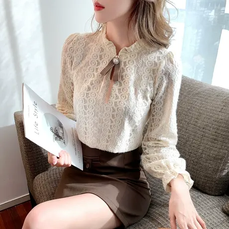 漂亮新款2023上衣早春小衫蕾丝打底衫女春季欧货洋气超仙高档别致商品大图