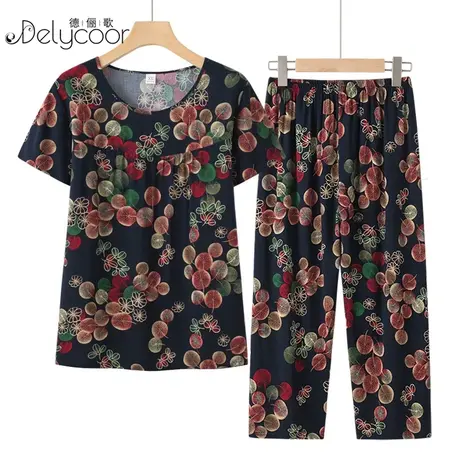 中年妈妈洋气棉绸套装夏季新款老年女装奶奶装短袖t恤母亲节衣服商品大图