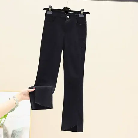 微喇叭高腰牛仔裤女2023年新款春季黑色显瘦百搭弹力紧身九分裤子商品大图
