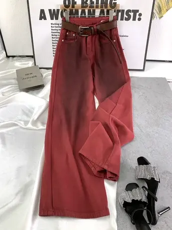 韩版水洗做旧牛仔直筒裤女2023秋季新款显瘦百搭宽松休闲阔腿长裤商品大图