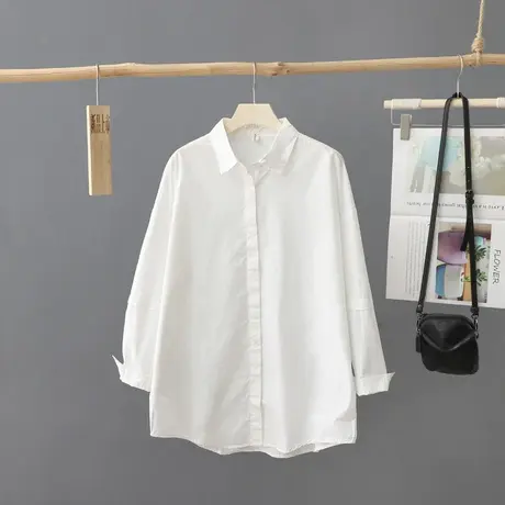 早秋新款韩版简约设计感白衬衣宽松小众上衣慵懒风纯色打底衬衫女商品大图