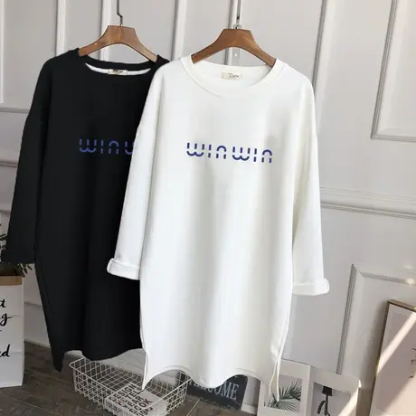 磨毛长袖t恤女加厚纯棉韩版宽松上衣时尚百搭秋冬大码中长款打底图片