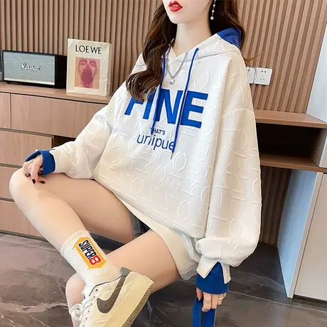 早秋华夫格连帽卫衣女春秋季韩版宽松设计感小众薄款初秋百搭外套商品大图