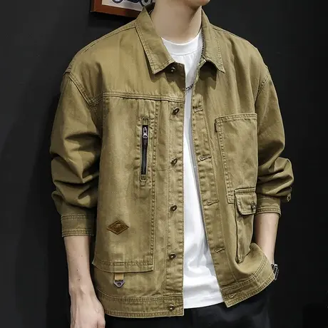 美式复古牛仔外套男春秋2024新款潮牌工装大码男士夹克上衣秋潮流图片