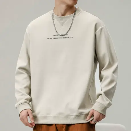 春秋款男生潮牌印花圆领卫衣春季卡其色长袖t恤上衣2024新款春装商品大图