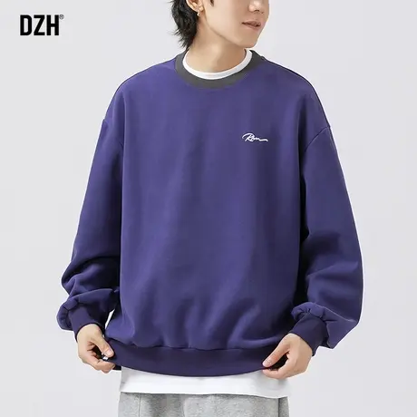 男士美式重磅内搭紫色卫衣男潮牌秋季男装长袖圆领上衣服2023新款图片