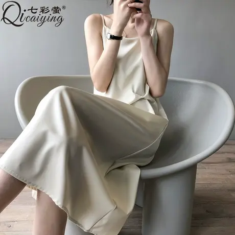 冰丝吊带睡裙女夏季性感睡衣裙高级感丝绸缎面法式吊带连衣裙夏天图片