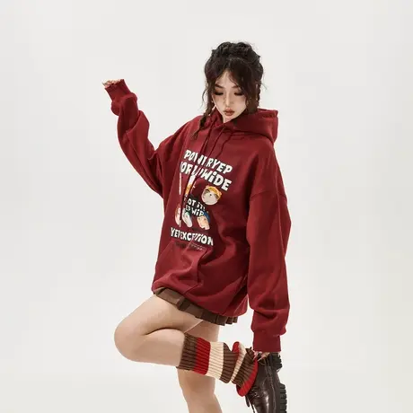 YEP美式复古连帽卫衣女春秋2025年新款宽松oversize外套上衣图片