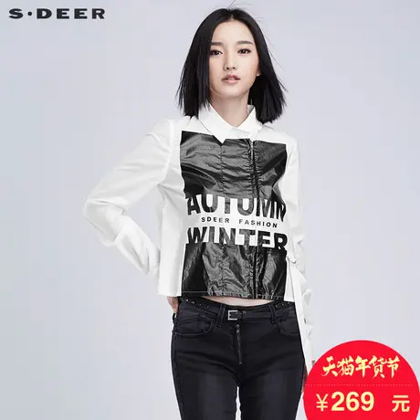 sdeer圣迪奥2018秋装黑白酷帅街头字母印花飘带短衬衫女S16380584图片