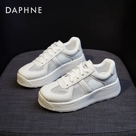 达芙妮女鞋2021新款厚底小白鞋女夏季薄款透气网面增高百搭板鞋商品大图