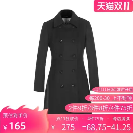 【断码M】秋水伊人春新品装纯色翻领双排扣羊毛毛呢大衣外套I331图片
