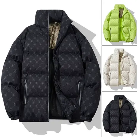 棉衣男冬季加厚暗纹网格面包服港风ins潮牌宽松休闲立领棉服外套图片