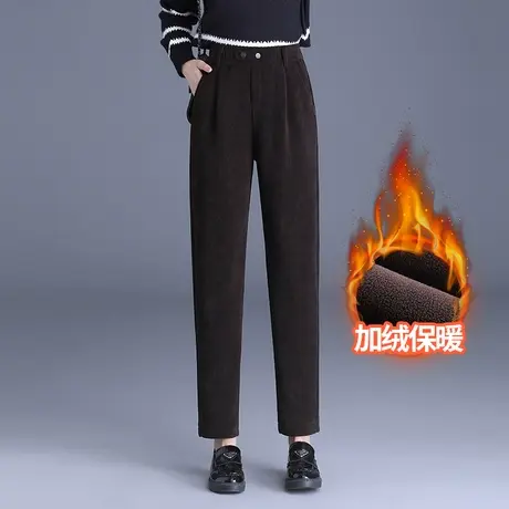 显瘦直筒裤女秋冬加绒裤子2023新款松紧高腰时尚休闲裤通勤烟管裤图片
