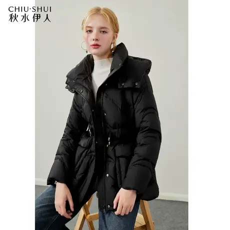 秋水伊人绗缝黑色羽绒服冬装女2023年新款收腰加厚保暖外套冬大衣商品大图