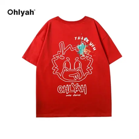 Ohlyah品牌红色短袖男女同款打底纯棉宽松t恤本命年龙年衣服定制商品大图