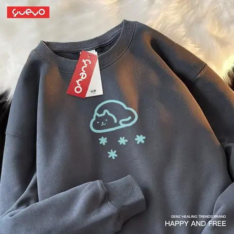 悦游 下雪猫 圣诞冬季雪天圆领套头加绒卫衣男治愈原创日系商品大图