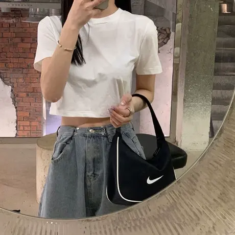 短袖t恤女修身紧身高腰露脐2023夏季新款白色纯欲甜飒风短款上衣商品大图