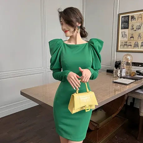 法式高级感轻奢宴会小礼服平时可穿气质女神范包臀泡泡袖连衣裙女图片