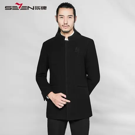 【清仓】柒牌男装刺绣西服大衣秋冬款中国风时尚外套图片