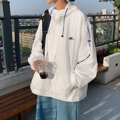 连帽防晒衣男夏季薄款外套港风休闲夹克ins潮牌宽松冲锋衣防嗮服商品大图