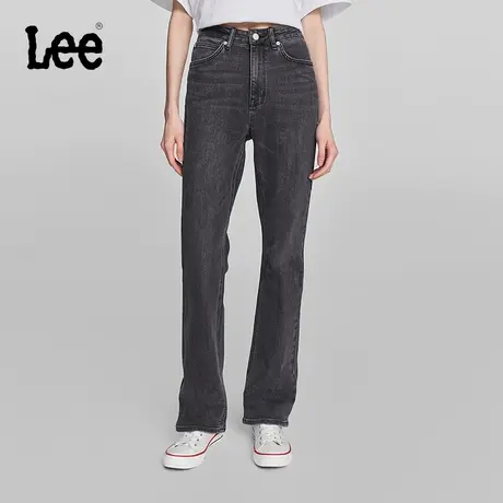 Lee商场同款24早春新品426修身高腰微喇绣花Logo黑灰色女牛仔裤潮图片