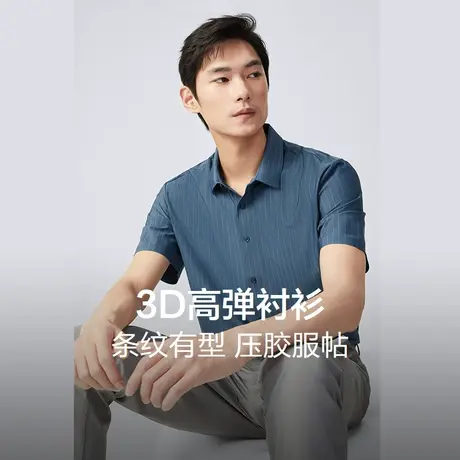 【无缝工艺】红豆针织条纹短袖衬衫男士24夏商务休闲高弹男款衬衣商品大图