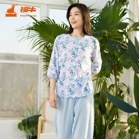 铜牛汗布印花装饰门襟七分袖女套 春夏纯棉睡衣家居服套装VJ115商品大图