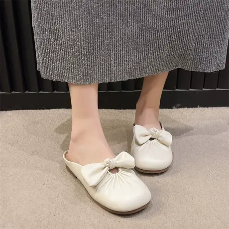 包头半拖鞋女外穿2024年新款春秋平底鞋防滑复古百搭网红ins单鞋商品大图