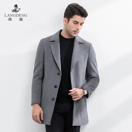 浪登中长款毛呢大衣男士2022秋冬新款西服领休闲羊毛呢子外套上衣商品大图