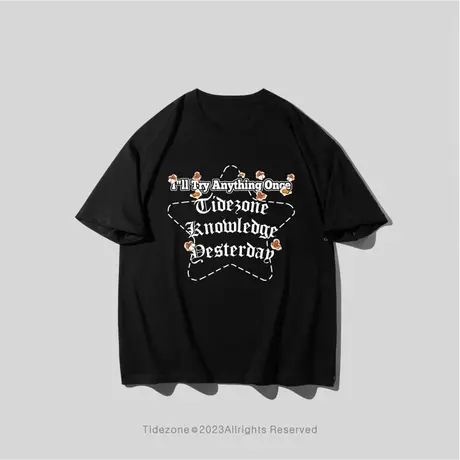 Ohlyah潮流涂鸦星星字母印花上衣2023夏新款青年学生短袖T恤男女图片