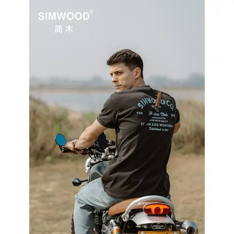 Simwood简木男装【宽松版型】新款265g重磅基础印花圆领短袖T恤商品大图