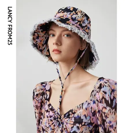 朗姿棉质休闲紫色牛仔大帽檐渔夫帽女2024年春季新款百搭时尚帽子商品大图