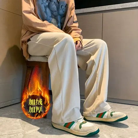 灯芯绒裤子男秋冬高级感oversize运动卫裤雪尼尔直筒阔腿裤男生商品大图